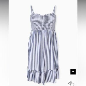 Torrid Mini dress blue white striped Challis Smocked Dress 1X new
